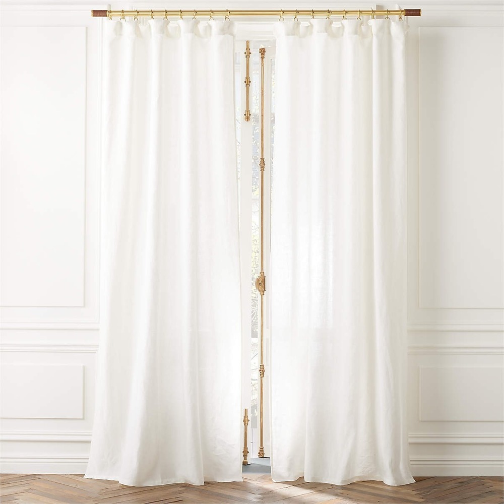 CB2 European Certified Linen Curtain Panel Set 48" x 120" Warm White 2 Curtains